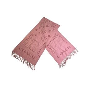 Coach Reversible Flower And Logo Oversized  Wool Muffler With Pockets In Pink